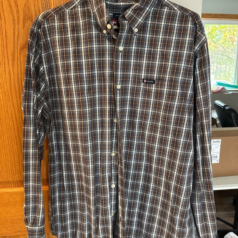 Chaps Men's Casual Plaid Shirt - Blue and White